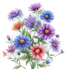 Obraz premium Beautiful bouquet of pink and white chrysanthemums and daisies with soft petals in a vibrant spring garden
