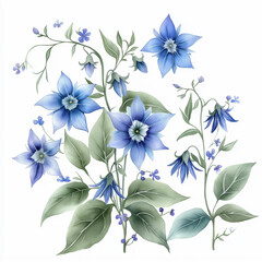 Fototapeta premium Floral Pattern with Blue and Purple Blooms