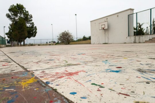 Splattered paint on a distressed surface, bold, color bleed