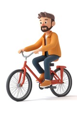 Obraz premium 3D cartoon man riding a bicycle isolated