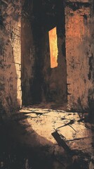 Obraz premium Sunlit Interior of an Old Ruined Building