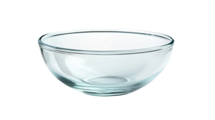 Empty glass bowl on transparent background, perfect for food photography and mockups