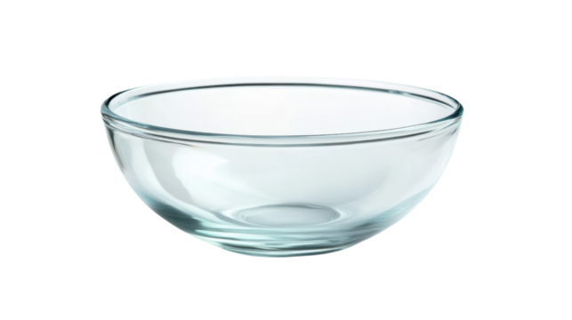 Empty glass bowl on transparent background, perfect for food photography and mockups