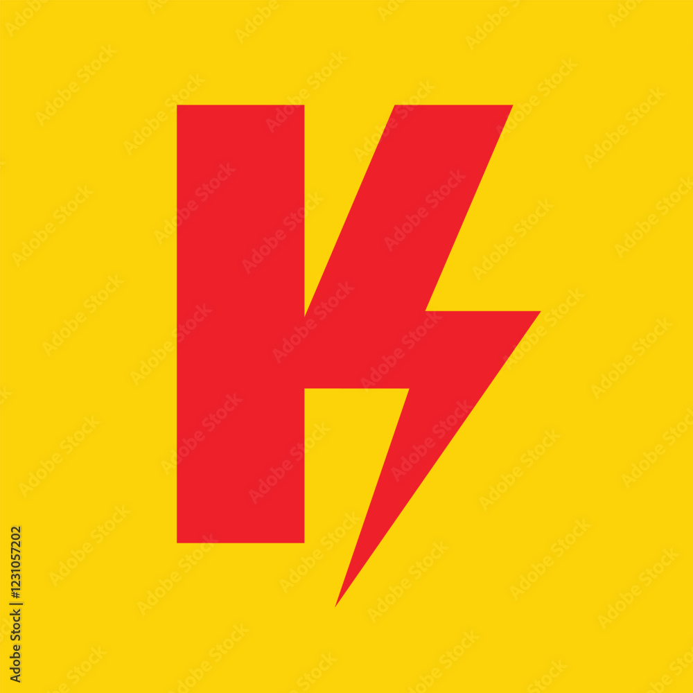 Poster the image shows a flat monogram logo design of an initial letter k with a lighting icon in red color