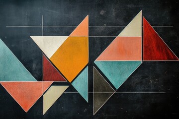 Fototapeta premium Abstract Geometric Triangle Artwork Painted On Dark Background