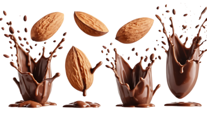 Delicious almonds splashing into chocolate bringing joy every bite