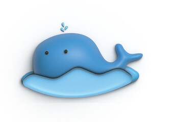 Playful Whale 3D Render: A charming, cartoonish 3D render of a blue whale playfully splashing in the ocean, perfect for children's illustrations or whimsical designs. 