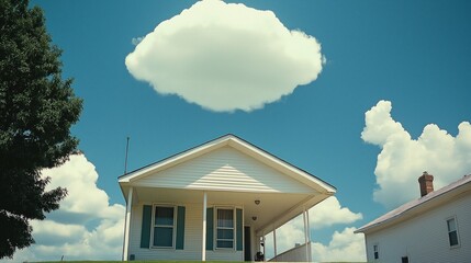 Minimalist House with a Cloud Above - Surreal Architecture