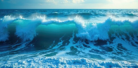 A wall of churning blue water on both sides of the red sea, bible story, sea miracle, natural wonder