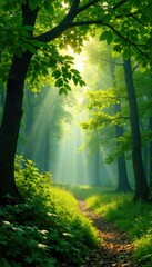 Obraz premium Dappled sunlight filters through leafy branches, canopy, foliage