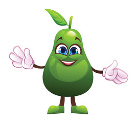 Cute avocado character with open arms, welcoming and cheerful. Vector cartoon illustration