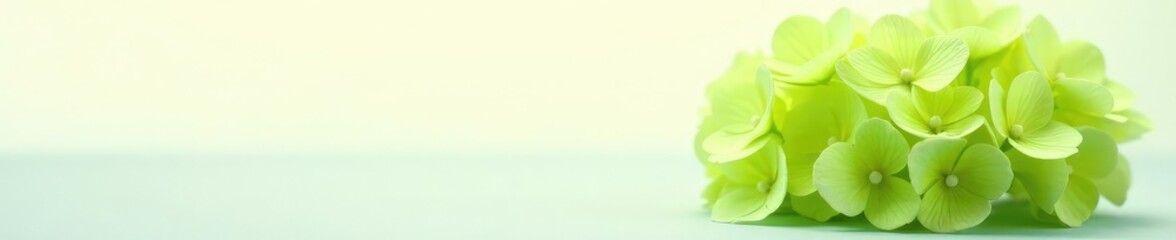 Delicate green hydrangea blooms on a crisp white background, nature, floral arrangement