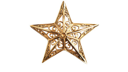Golden christmas star ornament shining on transparent background