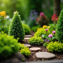 Miniature garden with tiny plants and flowers, plants, charming