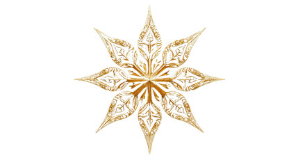 Golden eight-pointed star shining on transparent background