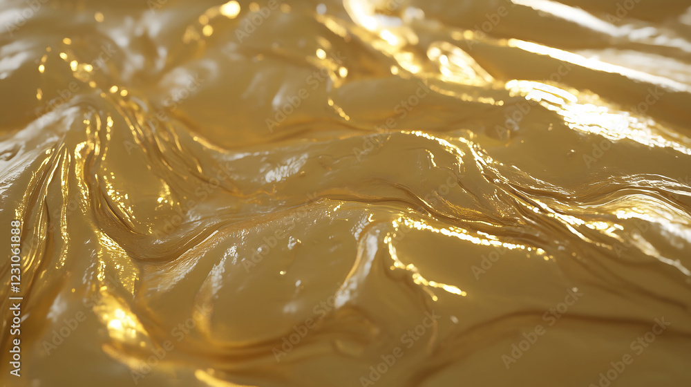 Poster conceptual artistic shot showcasing golden surface with smooth textures and reflections. generative 