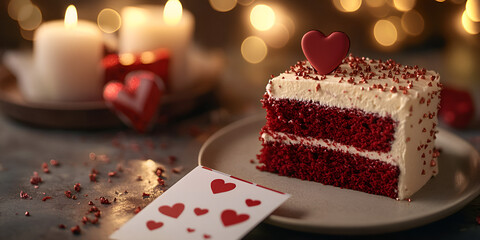Red Velvet Cake with Valentine's Day Card and Gift Box