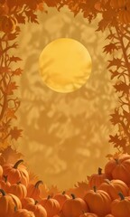 Paper cutout banner in shades of orange and yellow featuring silhouettes of pumpkins and suns, pumpkin silhouettes, orange and yellow, seasonal designs