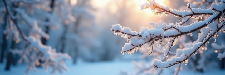 Snow accumulation on tree branches in a cold winter morning, branches, icy