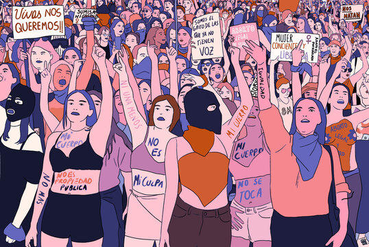 women protest women's right feminism 8m