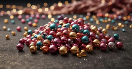 Shimmering beads on a luxurious fabric background , luxury fabric, metallic