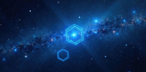 Dark space with blue hexagonal stars shining bright in the darkness, hexagon, space, universe