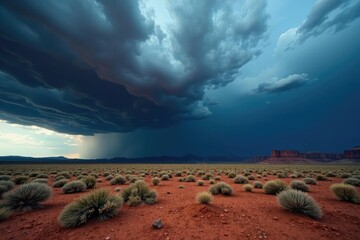 Dark storm clouds gather over West Desert Utah, western desert landscape, dark skies, arid terrain