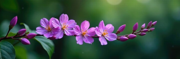 Fototapeta premium Single isolated purple flowering vine stem with blooms, solo, plant, stem