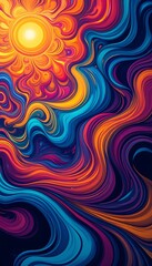 Abstract Swirling Sun Design Colorful Vibrant Artwork