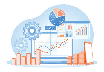 Data analysis dashboard with graphs and charts in a modern digital style.