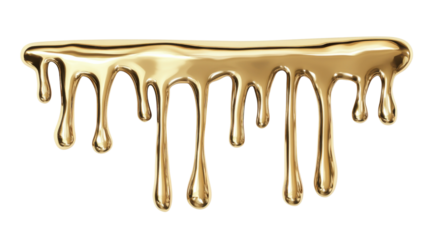 Liquid gold dripping down on transparent background