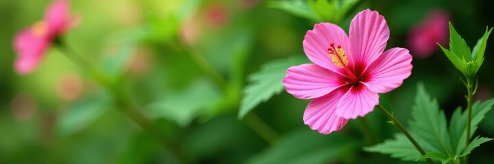 Fototapeta premium Garden cosmos and Chinese Hibiscus in full bloom, greenery, nature, hibiscus