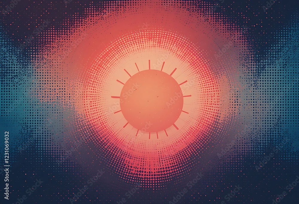 Poster abstract sun design with halftone pattern background