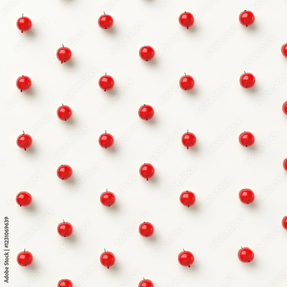 Poster red berries arranged in a repeating pattern on a white background.