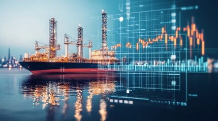 Obraz premium Oil Tanker Offshore Platform Stock Market Data Financial Charts Global Trade Energy Industry