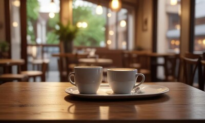 Peaceful cafe scene with a cup of coffee and soft lighting , warmth, serene