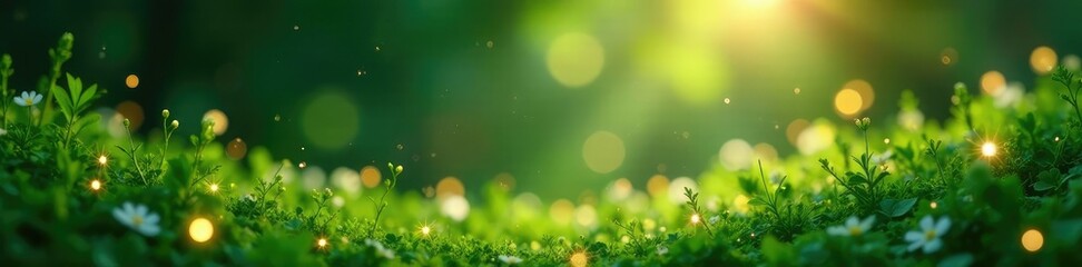 Obraz premium Twinkling lights dance across lush green foliage, greenery, shine, flowers