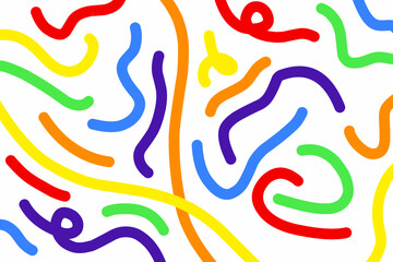 Vector colorful wavy doodle seamless pattern. Creative abstract style art symbol background for children or celebration design with basic shapes. Simple childish scribble wallpaper print.
