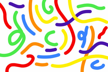 Vector colorful wavy doodle seamless pattern. Creative abstract style art symbol background for children or celebration design with basic shapes. Simple childish scribble wallpaper print.
