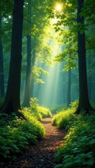Obraz premium A tranquil forest glade bathed in dappled light, gradient, nature