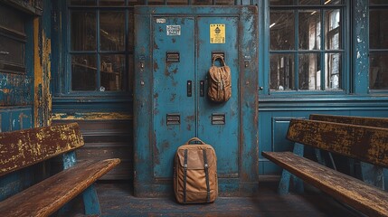 Vintage Locker Room Bags Old Wooden Benches