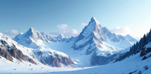 Obraz premium Frosty peaks rise high amidst snow-covered slopes, peaks, mountainscape, landscape