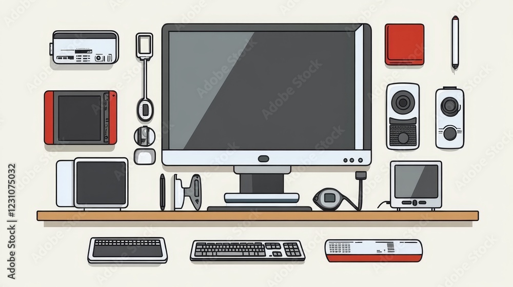 Poster Disassembled desktop computer components displayed on a shelf