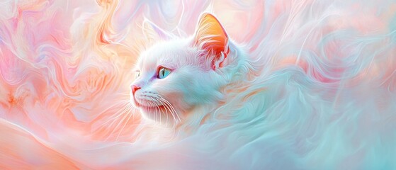 Obraz premium Close-Up of a Charming Cubby Cat Against a Soft Colorful Background with Dreamy Swirls