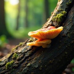 Fungi growing on a dead tree trunk in the forest, wood, fungi, woodland