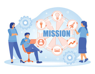 Goal mission teamwork collaboration with icons and business representation.