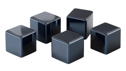Dark Blue Abstract Cubes with Shadows, geometric shapes cast in deep hues, creating a striking visual contrast on a transparent backdrop
