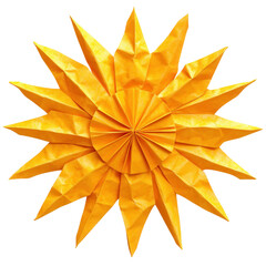Cheerful Yellow Paper Sun, vibrant folded design, clean lines, bold color, enhances artwork, transparent background for versatile use