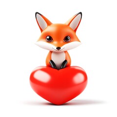 Obraz premium Adorable Fox Sitting on Heart Cushion 3D Render