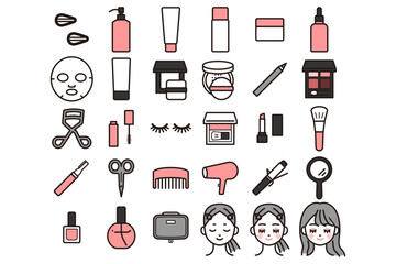 美容アイコンのイラスト素材セット＿ピンク